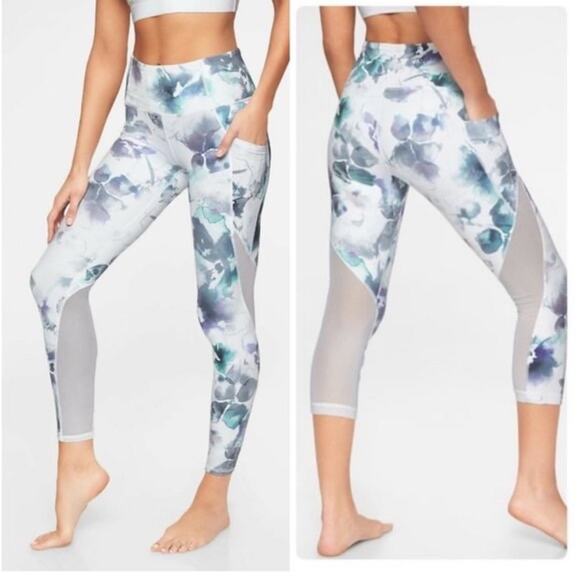 Athleta Floral Mudra Multicolor Stash Pocket Cropped Leggings - Size S - Picture 1 of 8